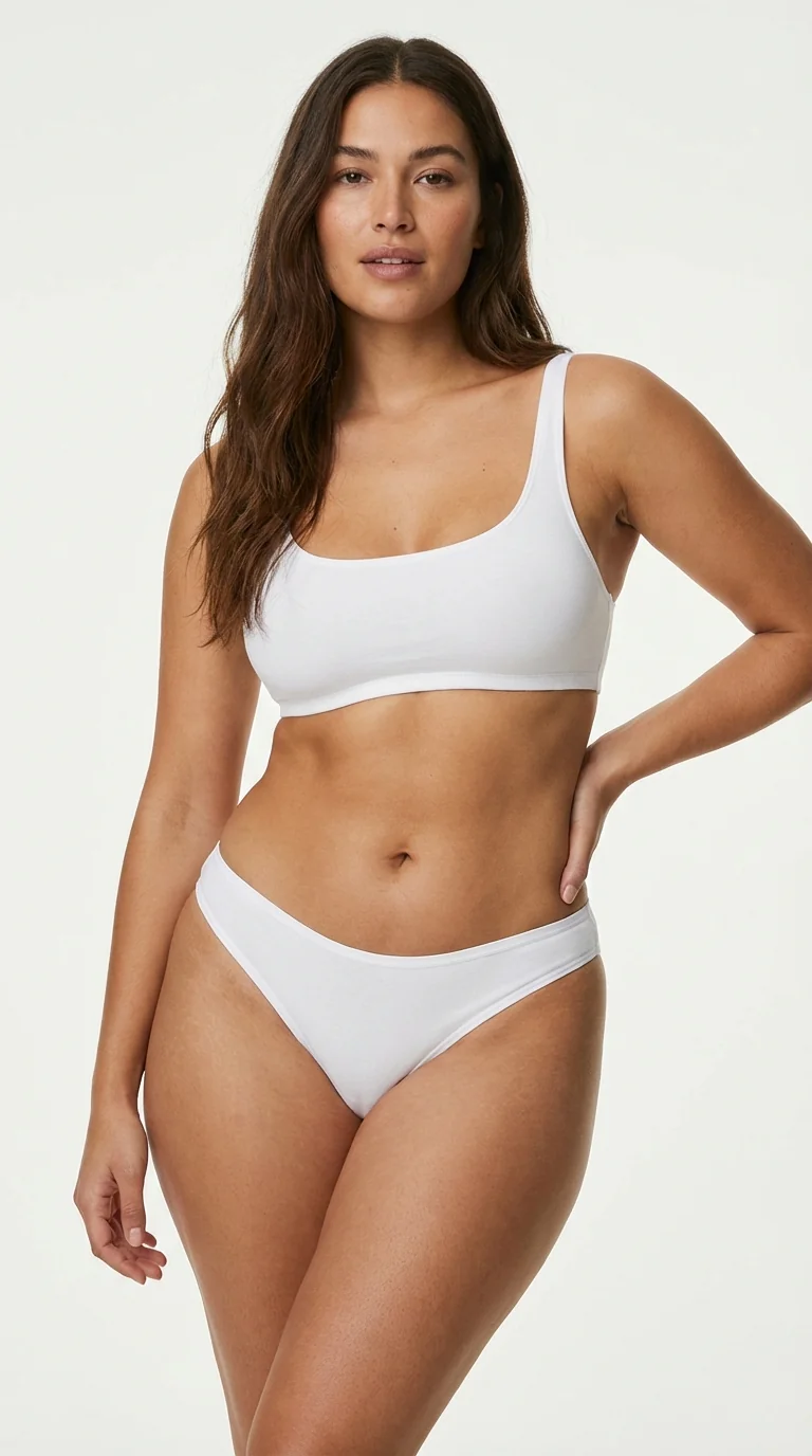 Beyaz Pamuk Karışımlı Tanga - Detay Yakın Plan